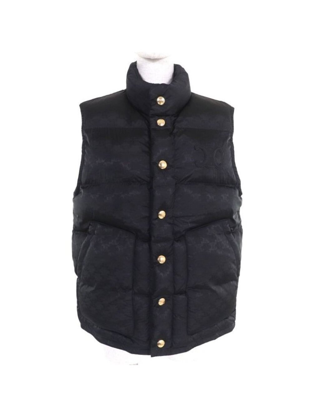 Celine 2 W Triomphe Badge Quilted Monogram Padded Vest Black 36